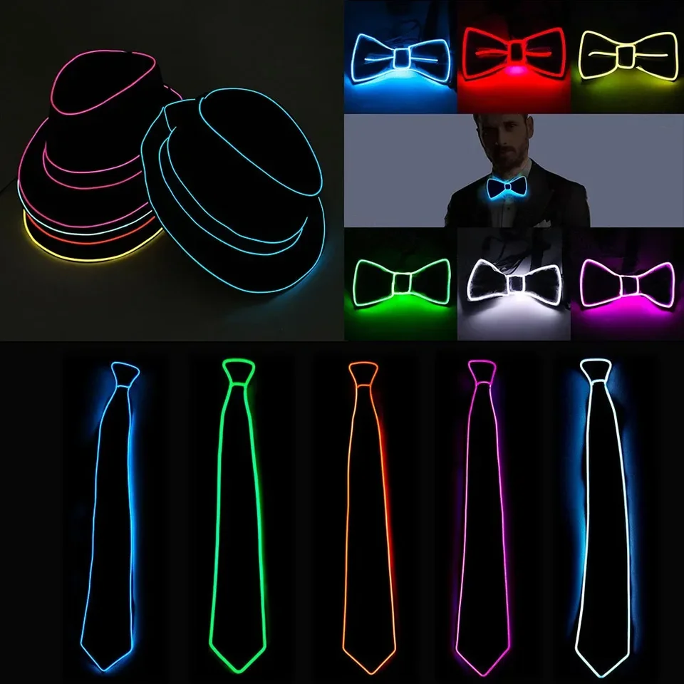 Jazzová tanečnica uprednostňuje drôt žiariaci pruh gentleman atraktívny šialený LED pás NEON TOP HAT TIE Event Svadobné večere
