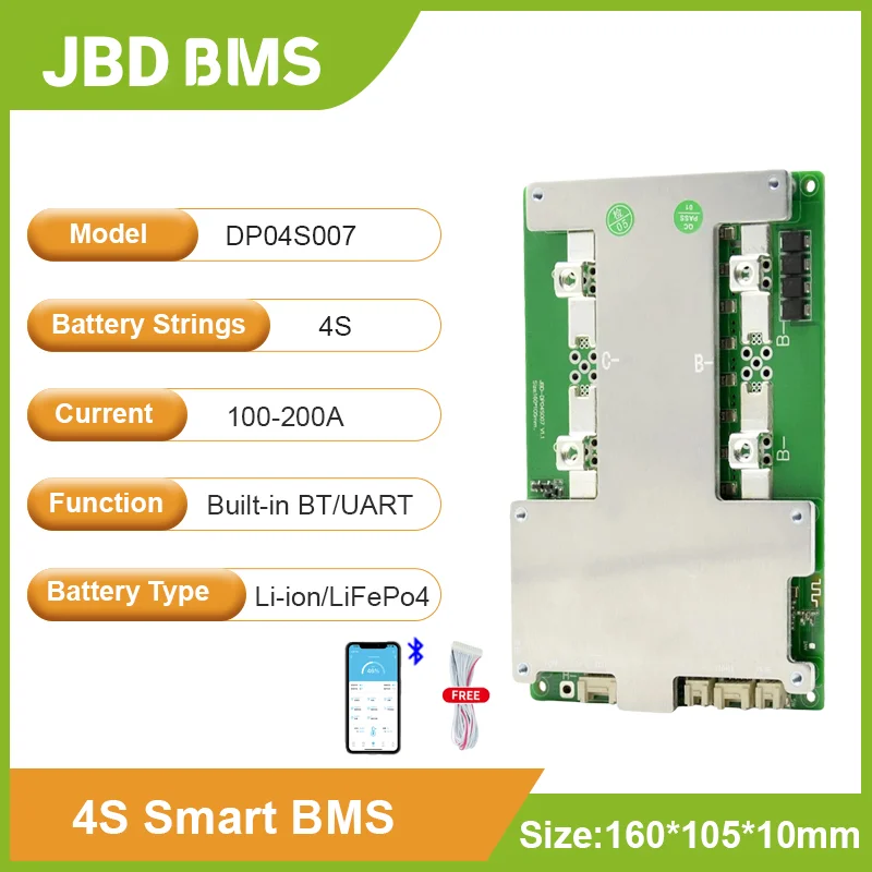 JBD SMART BMS 4S 100A 150A 200A 200A 12V LIFEPO4 LI-ION CAR START BMS UART vstavané pripojenie Bluetooth Heat Function Series Connection
