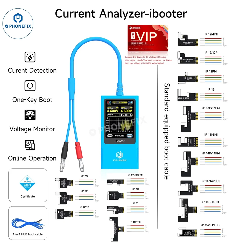 JC ibooter Current Analyzer Jeden kľúčové spustenie napätia Prúdová diagnostika poruchy s výkresom JC pre iPhone 7-15 PM Android Repaspit