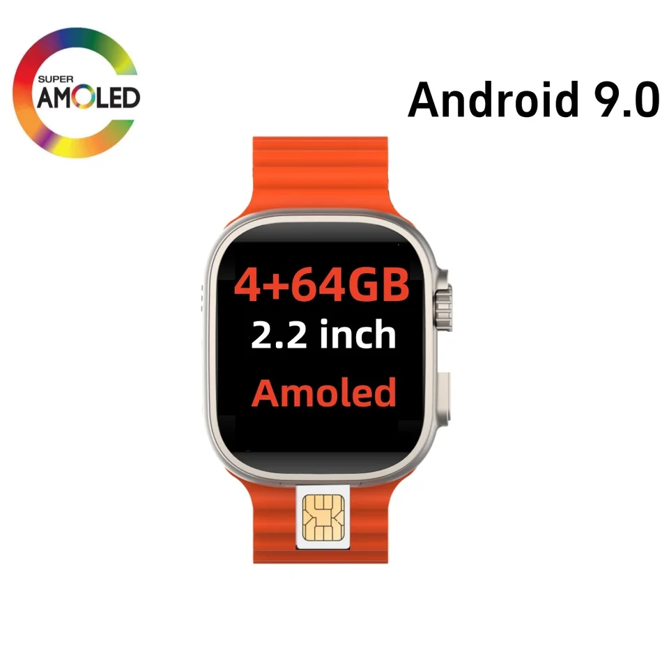 JC02 4G Android S9 Smart Watch 2.02 '' AMOLED Curved Display 128 GB ROM srdcová frekvencia Smartwatch Men Support