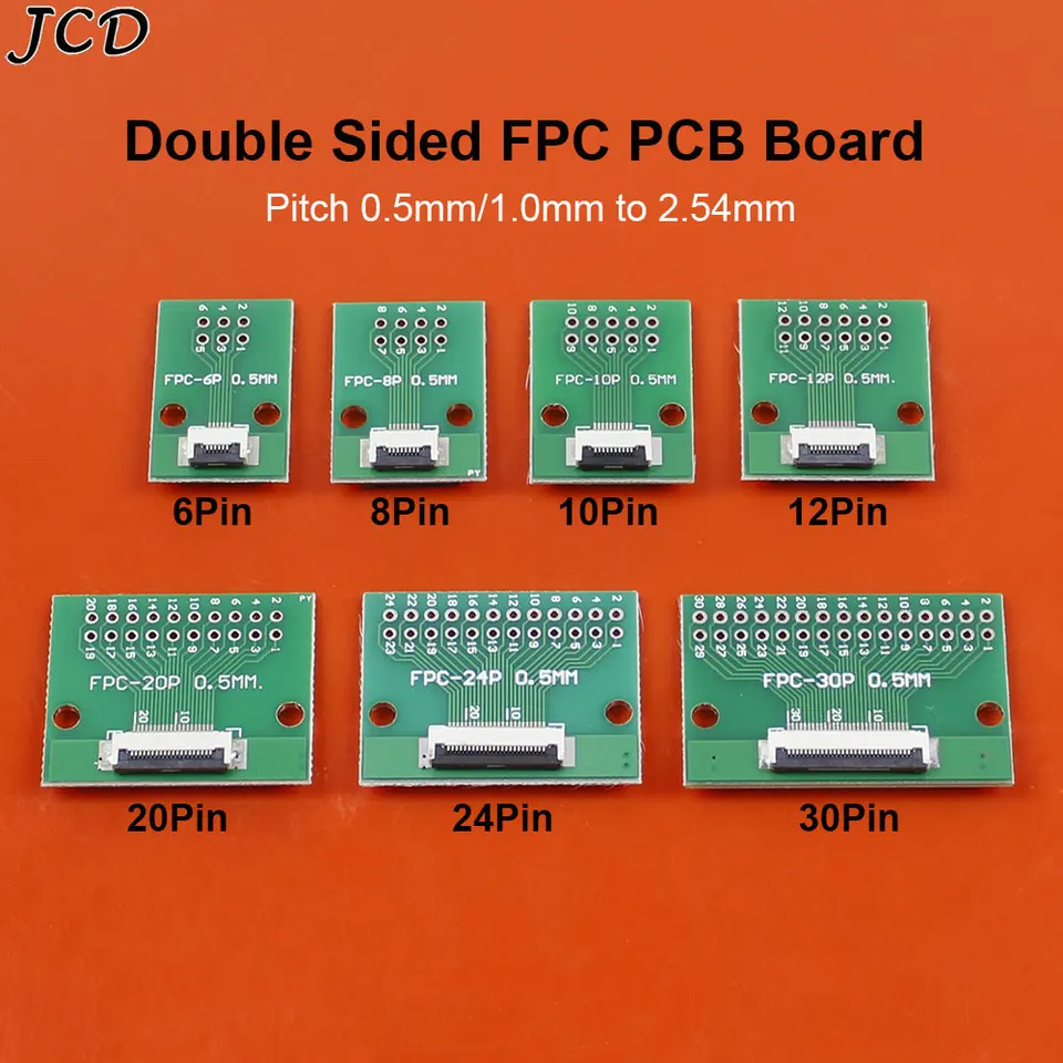 JCD 1 kus obojstranné FPC FFC Flexibilný káblový adaptér PCB dosky rozstup 0,5 mm 1,0 mm až 2,54 mm konektor 6 8 10 12 20 30 24 PIN