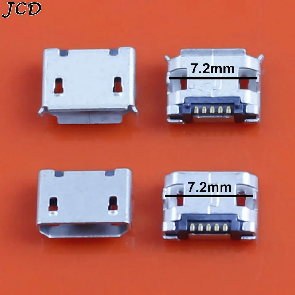 JCD 100ks Micro USB 5pin DIP2 krátke ihly Mini USB Jack 5p 7,2 mm USB konektor konektor nabíjania na nabíjanie pre telefóny DIY doplnky pre domácich majstrov