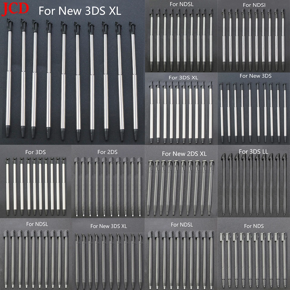 JCD 10PCS Metal Teleskopický stylus plastový stylus dotykový pero pre 2ds 3ds nové 2ds ll xl nové 3DS xl ll pre ndsl ndsi nds