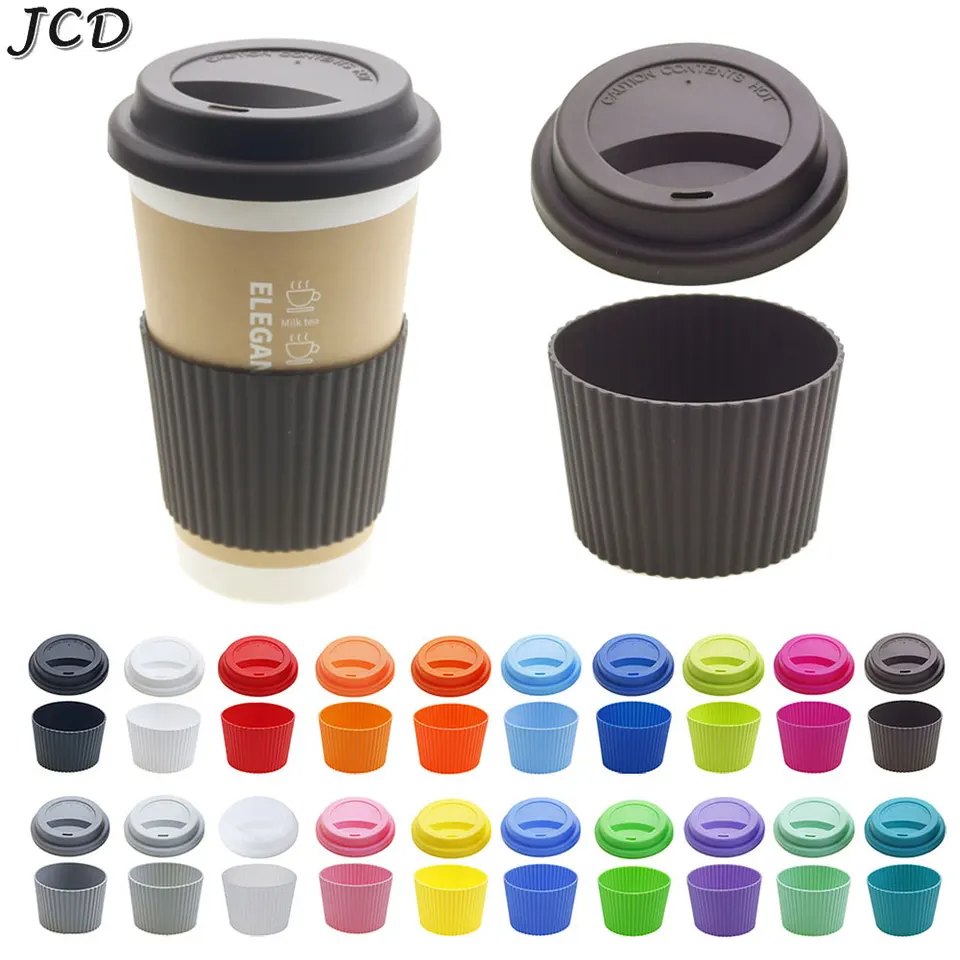 JCD 1Set Univerzálny silikónový šálka veka + šálka krycia izolácia Izolačná šálka šálky rukávov kávové viečka kávové viečka bez rukávov na fľaše na fľašu s vodou