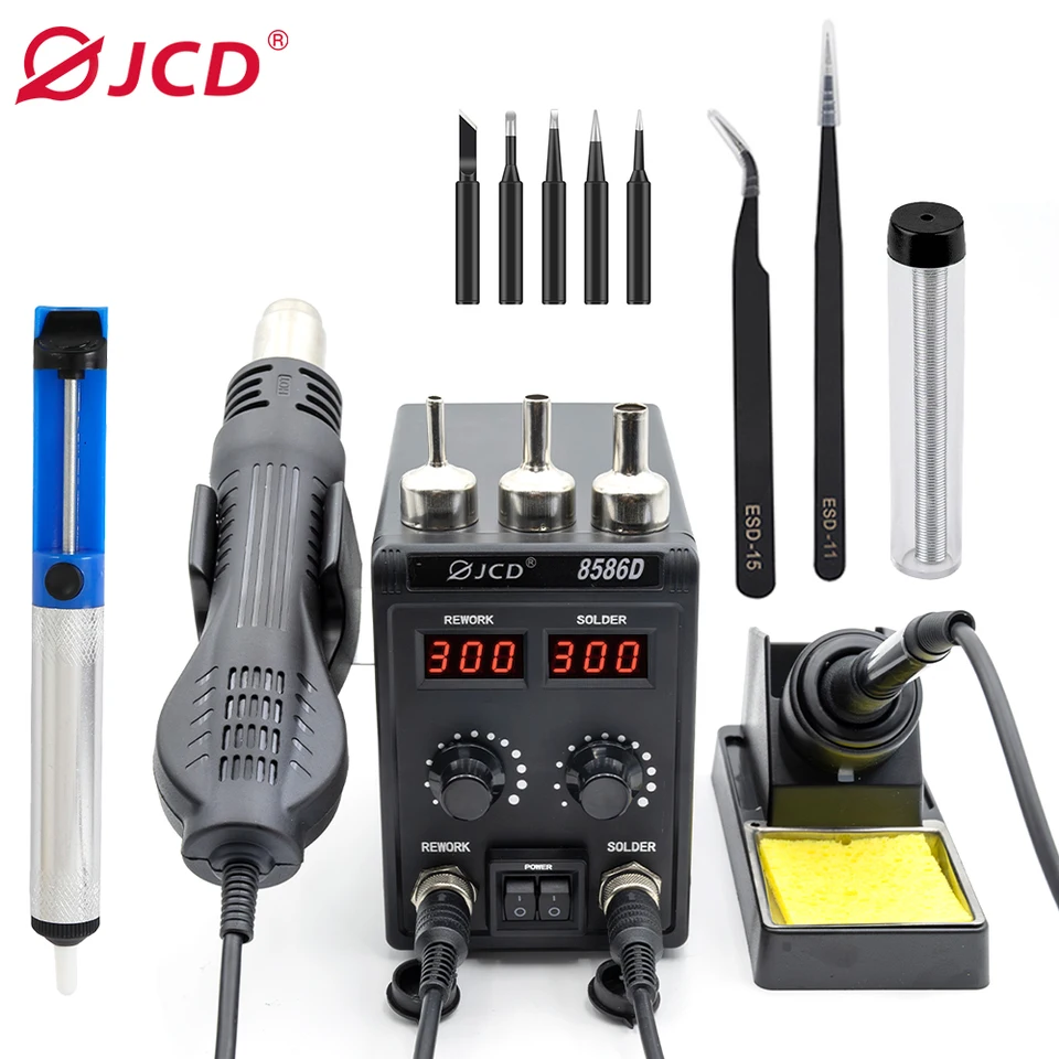 JCD SMD BGA REWORD DESOLDERING SOLDING SOUNTION STATION 8586D 110V/220V 700W ESD Spájka Železná horúca vzduchová pištoľ pre nástroje na zváranie náradia
