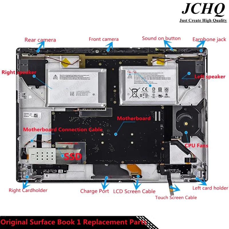 JCHQ For Microsoft Surface Book 1 1704 1705 LCD obrazovkový kábel vľavo pravý reproduktor/držiak na kartu Serphone Jack Výmena dielu