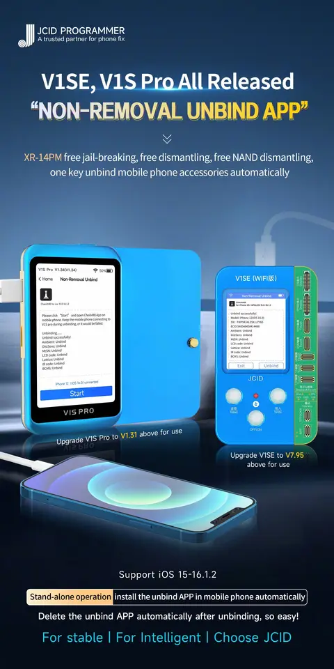 JCID V1SE UNIDPING Programátor pre iPhone XR-14Pro Max Pôvodný farebný dotykový nárazový odtlačok prsty BATÉRA OPRAVA DOT MATRIX PROJECT