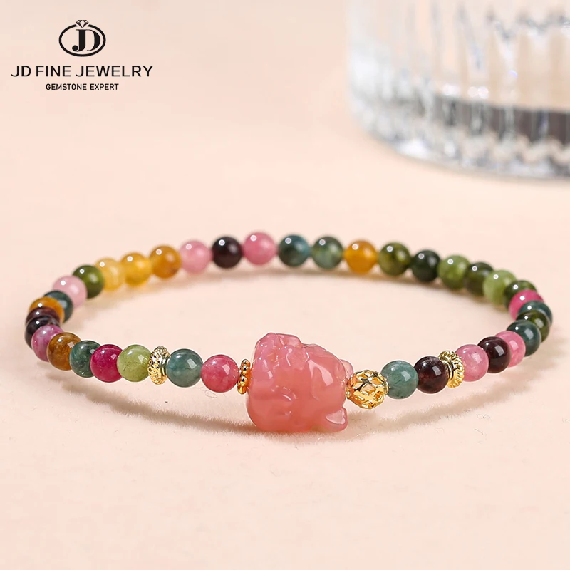 JD Luxury 4mm Tourmaline Color Chalcedony Agate vyrezávaný deväť chvostov kúzla Fox Náramok žien módny dizajn tenké náramky šperky