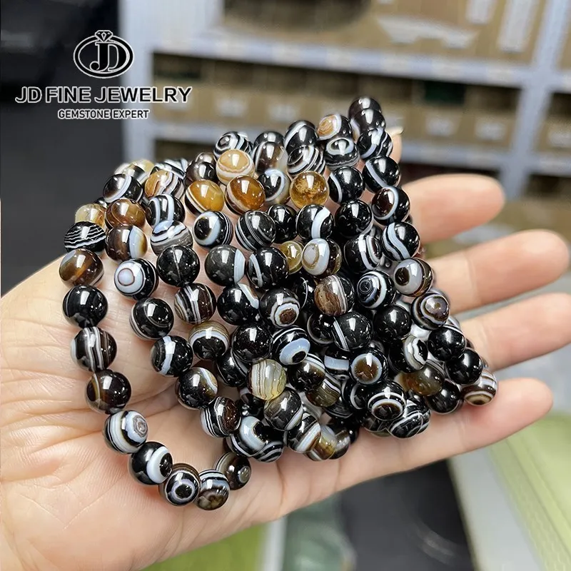 JD Natural Black Coffee Achate pruhy Onyx s očami korálky náramky Ženy Muži kúzlo reiki liečivé energetické jogy meditácia šperky