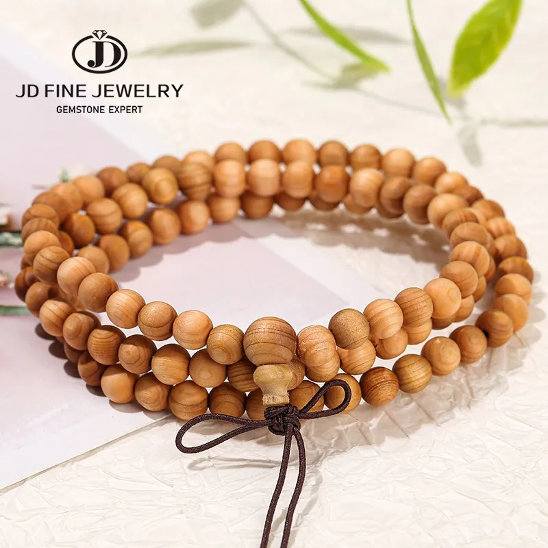 JD Natural Thuja Drevené Buddha 108 korálky náramky Ženy Muži Vintage ručne vyrábané jogové modlitba meditácie zápästie Mala náramok