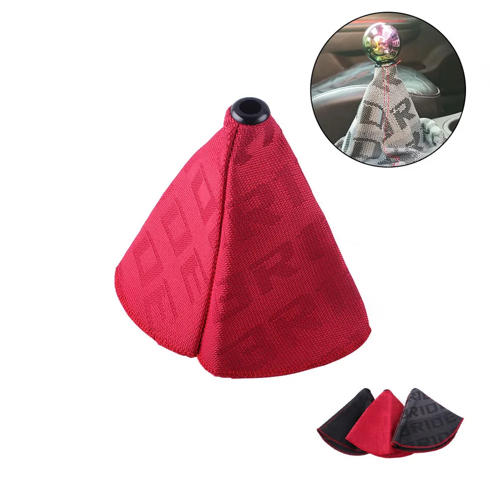 JDM Style Bride Canvas Shift Boot Boot Lever Cover Cover Racing Shift Gomb Obojok pre univerzálne auto s červeným prešívaním