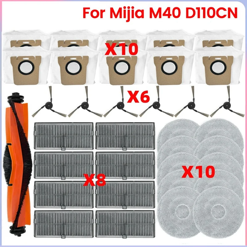 JDZD-For Xiaomi Mijia M40 D110CN Vákuové čistiace diely Hlavné valček Side Brush Hepa Filter