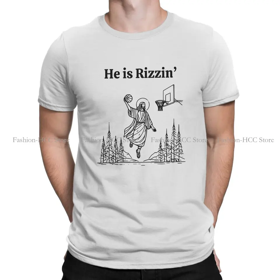 Je rizzin meme Jesus polyester polyester tričko pre mužov Humor Casual Tee T tričko vysokokvalitné trendy