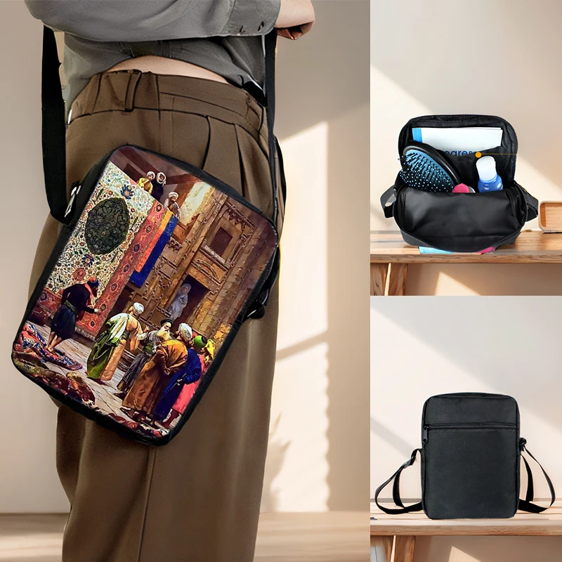 Jean Gerome Classic Artwork Print Crossbody Bag Arabs Living Landscape Raka tašky Ženy Vonkajšie kabelky Študentské knižky
