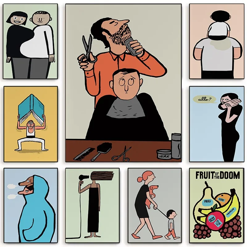 Jean Jullien Cartoon Humor Plagáty Funny Modern Life Pop Art Art maľba Obrázok Wall Wall Wall zaujímavý obývacia izba Domáca dekorácia darček