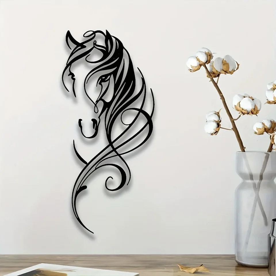 Jeden diel Abstrakt Art Horse Wall Art, kovová stena značka, estetická stena dekorácia vintage kovový závesný ornament