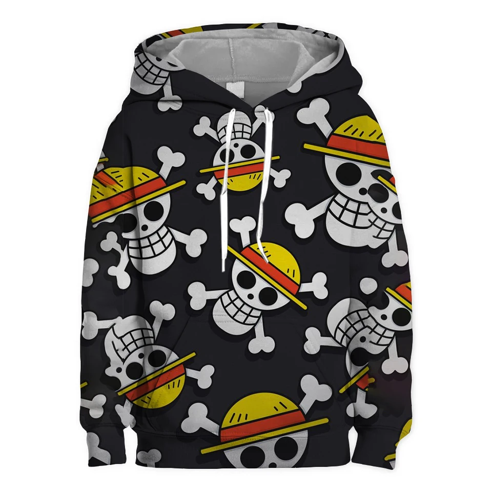 Jeden kus anime mikiny Luffy 3D tlačená mikina Muži Muž Ženy Módne chlapec Girl Girl Kids s kapucňou Pullover