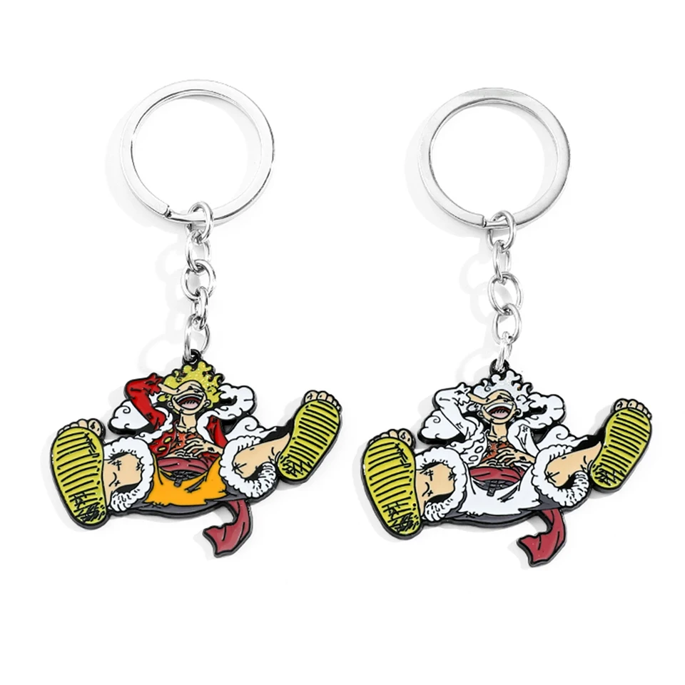 Jeden kus kovové kľúče anime Luffy Ace Law Devil Fruit Keyring Kreatívny prívesok automobil Kľúčový držiteľ módne dekorácie Darčeky