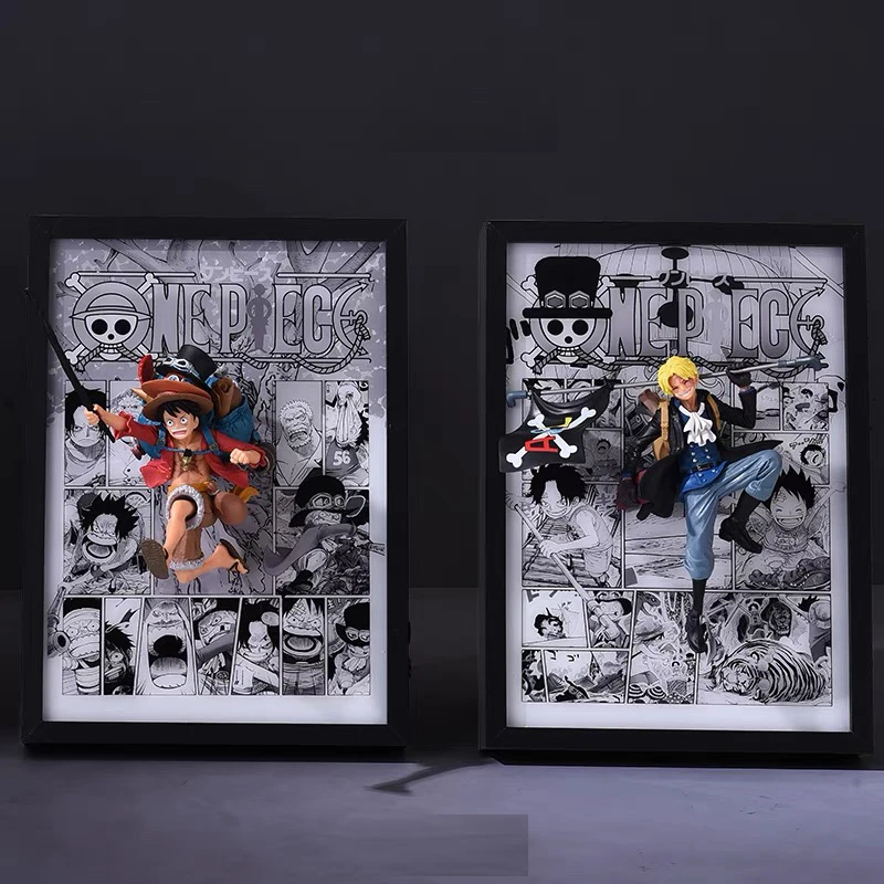 Jeden kus Luffy Ace Sabo Anime Anime Figure Ozdobné LED svetlých maľieb Zbierka 3D maľba Model Model Action Action Figure