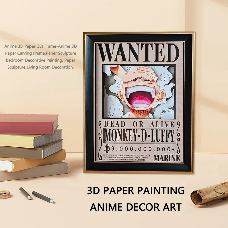 Jeden kus Luffy Wanted 3D papier Anime dekoration Art 3D papier rez rám-anime 3D papierový rezbár
