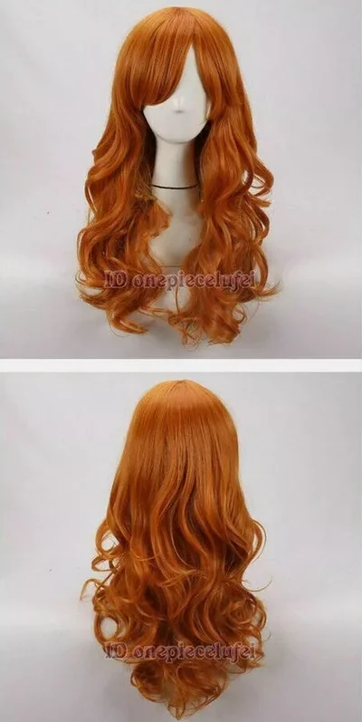 Jeden kus Nami Cosplay parochňa móda dlhá oranžová vlnitá kučeravá parochňa D5