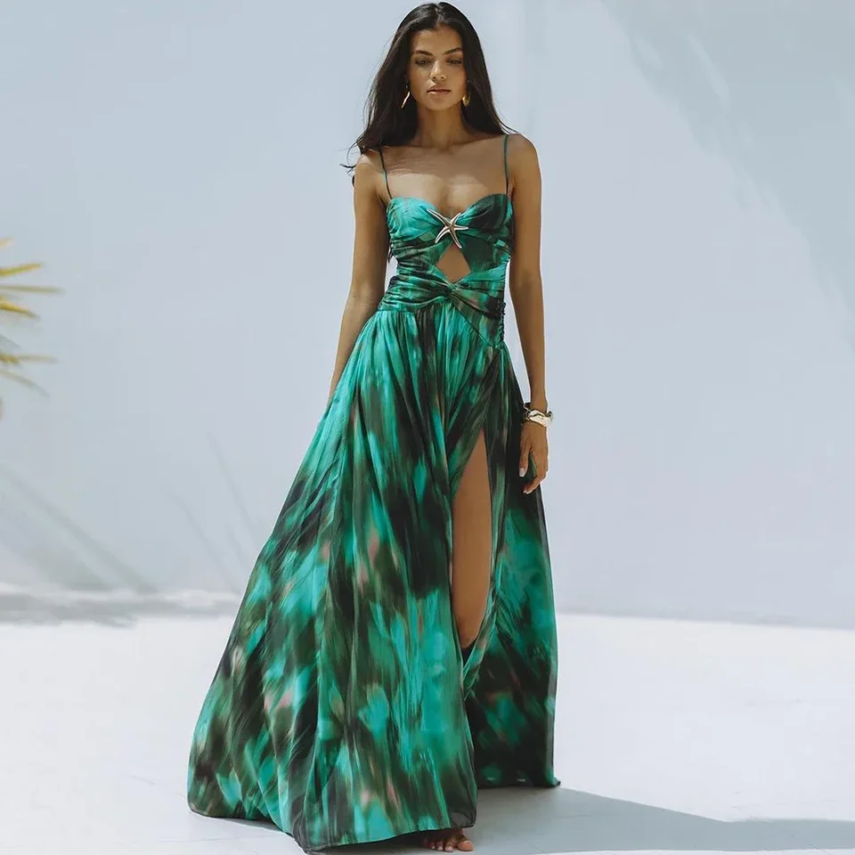 Jeden kus plaviek a sukne Set Golden Starfish Roched Cutout Green One Plaimsuit a sukňa Flaxmaker Sale