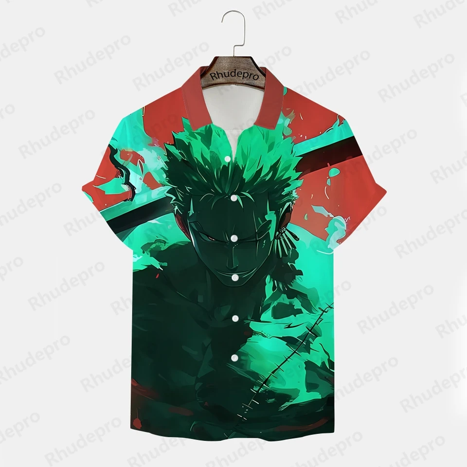 Jeden kus Roronoa Zoro Nadmerná košeľa Muži vysokokvalitné trendy módne streetwear New Anime Hip Hop Pánske pánske Monkey D Luffy