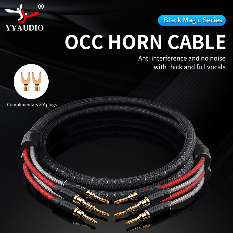 Jeden pár hifi strieborný kábel reproduktora High-end OCC reproduktorový drôt pre hi-fi systémy y zástrčkový banánový zástrčkový kábel