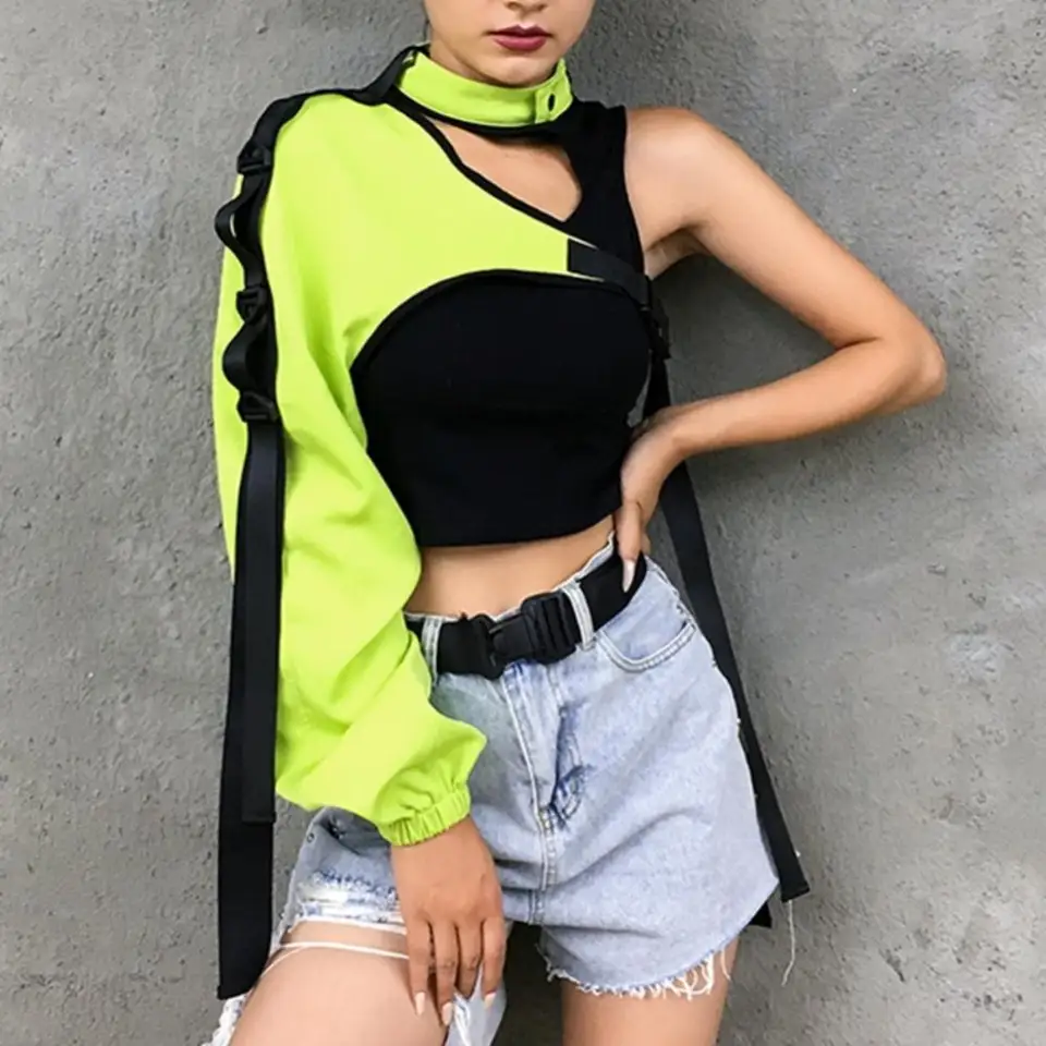Jeden s dlhým rukávom Top bezpečnostná reflexná elegantná letná blúzka Móda jednostranná remienok Splap REFLESTICKÁ HALTER SMOCK BLAUSE