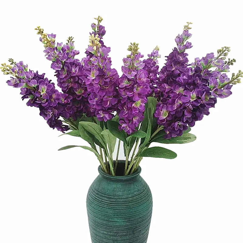Jeden umelý kvetový vetva kvetu Larkspur Hodváb hyacint gillyflower modrá fialová biela ružová delfínium