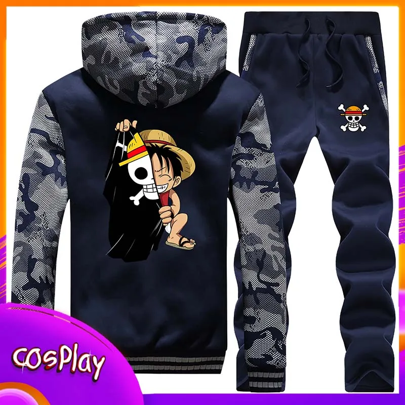Jedna kusová kapucňa sada anime karikatúra mikina s kapucňou jesenná zimná zimná náhodná hustá maskovacia bunda Pánske oblečenie sada X-mas Darček