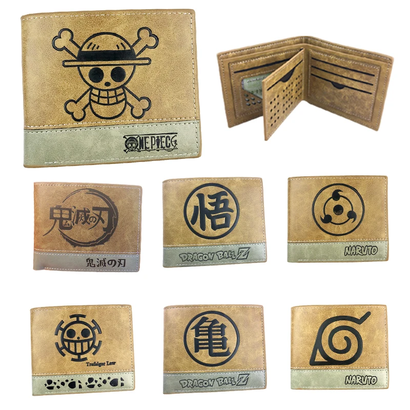 Jedna kusová peňaženka anime figúrka Dragon Ball Naruto Pu Man Coin Coin Storage Bag Prenosná karta klip Cool študentské darčeky