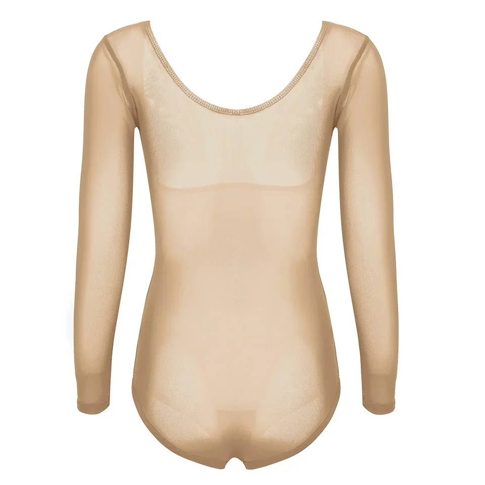 Jedna kusová troska s mriežkou otvorená horné s dlhými rukávmi Kostýmové doplnky Ženy BodySuit Bottoming Tance Tour Tops