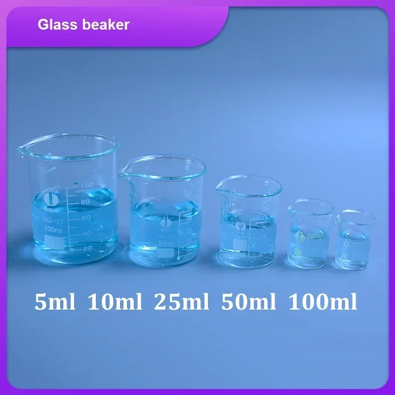 Jedna sada sklenená kadičná sada Clear 5ML 10 ml 25 ml 50 ml 100 ml sklenené borosilikátové sklenené laboratórne vzdelávacie potreby