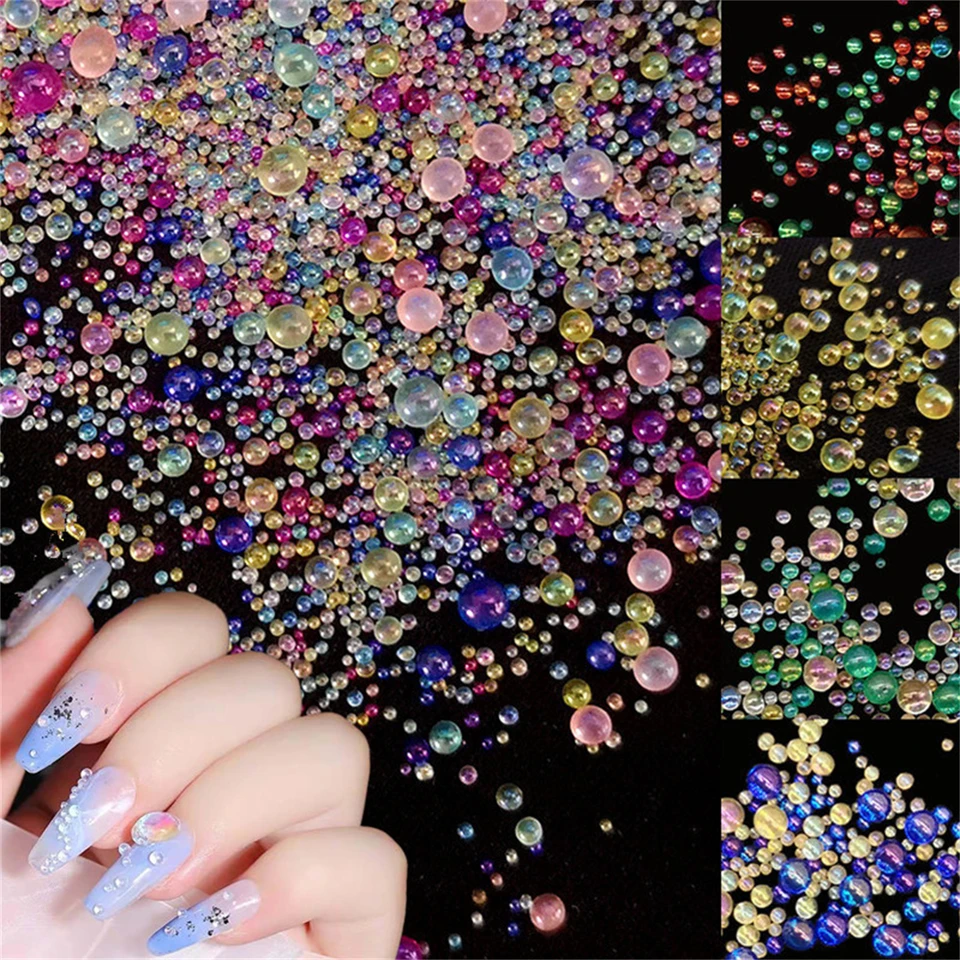 Jedna taška zmiešaná Aurora mini sklenená korálka nechty na nechty kawaii kúzla živice 3D morská panna okrúhla kaviárový nechtový dekorácia DIY kamienky