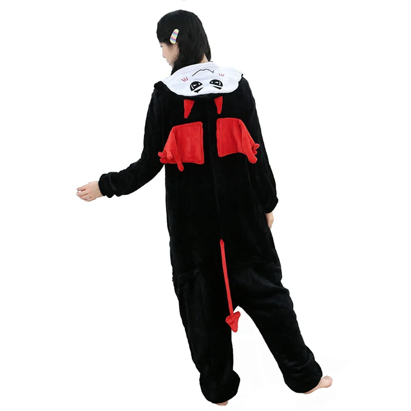 Jednodielne pyžamy s dlhým rukávom Kigurumi Cartoon Daemon s krídlami Cosplay kostým spánok