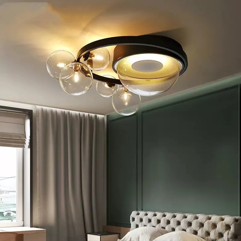 Jednoduchá a ľahká luxusná obývacia izba Lucerna Spálňa Rodné mesto používa stropnú lampu s okrúhlym skleneným skleneným sklom