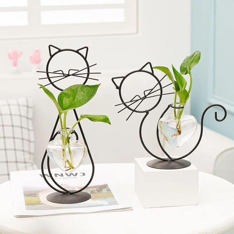 Jednoduchá mačka železná kvetina stroja v tvare srdca Hydroponika Váza Kreatívna domov obývacia izba jedálenský stôl dekorácia