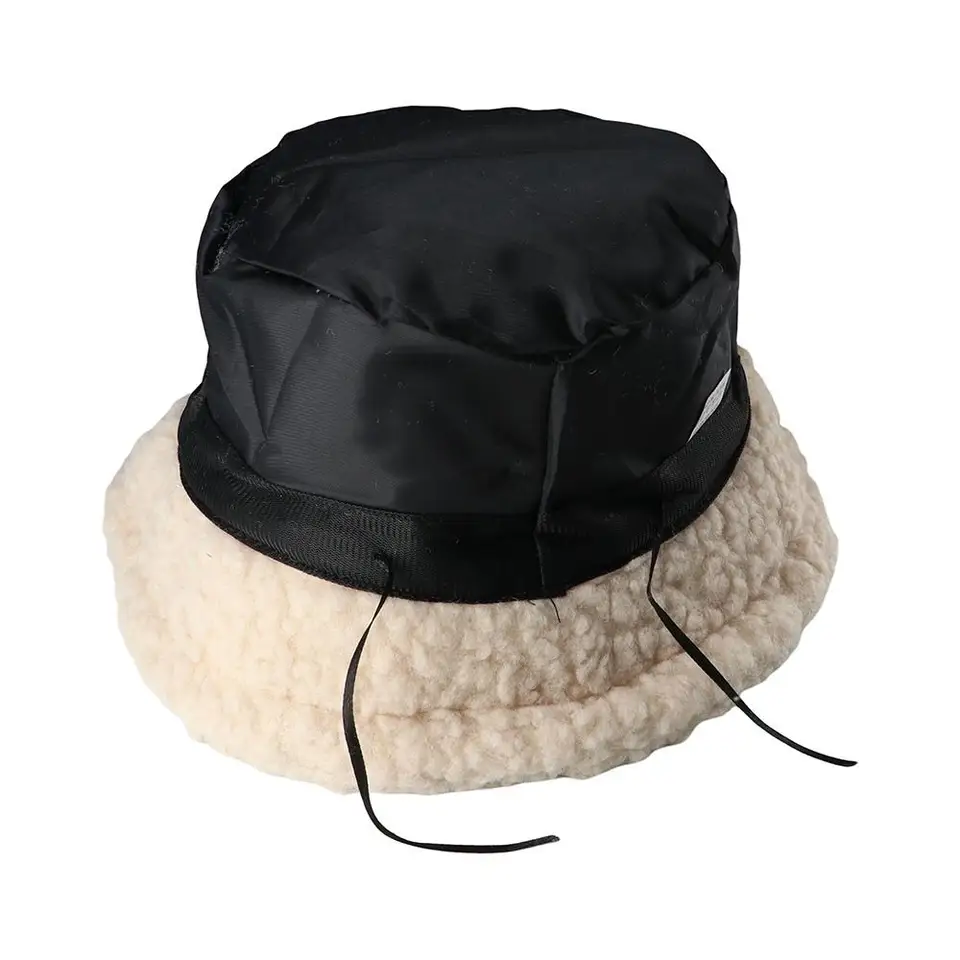 Jednoduchá ochrana pred slnkom jahňacie jeseň a zima pre ženy ženské klobúky Lambwool Bucket Hat Kórejský štýl čiapky Čisté farebné čiapky