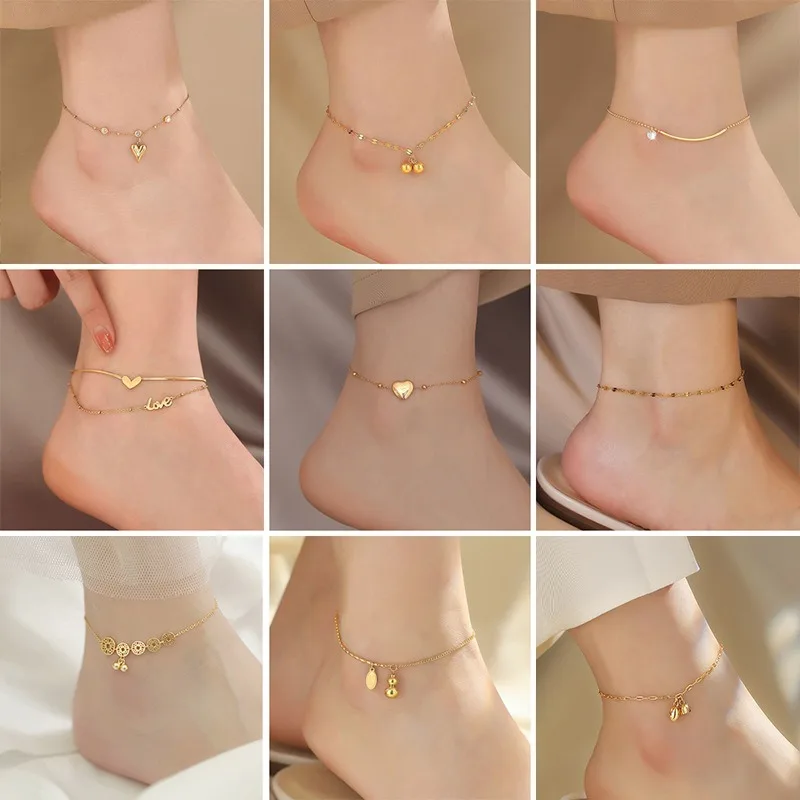Jednoduchá výklenok Gourd Love Titanium Steel Anklet Ladies Beach Anklet Girls Nenechajte šperky