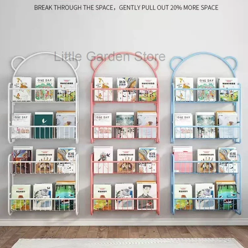 Jednoduché kovové kníhkupectvo Štúdium pre deti Študent Picture Book Storage Rack Wall zavesenie polica Knižnica Kids Etagere Rangement Furniture