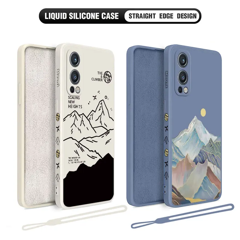 Jednoduché kreslenie puzdra telefónu pre OnePlus Nord 2 9R 9 8t 8 7t 7t Pro 6 5G kvapalný silikónový kryt s ručným popruhom