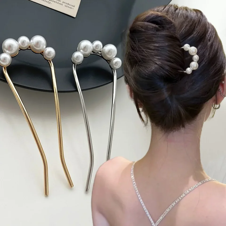 Jednoduché perlové vlásenky KOREAN U Kovové kovové kovové klipové klipky Dámske dievčatá s vlasovými tyčinkami Bun Maker Styling Príslušenstvo