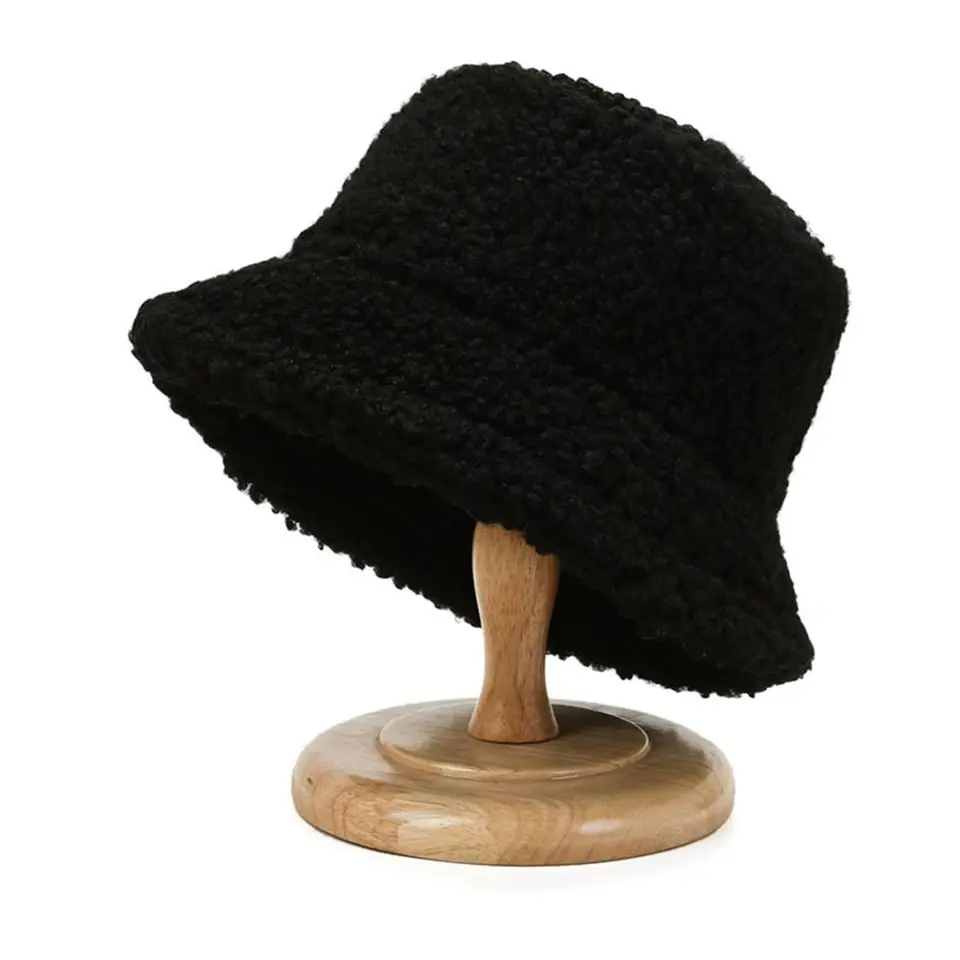 Jednoduché skladacie ochrana pred slnkom Príležitostný štýl pre ženy dievča Dámske klobúky Lambwool Bucket Hat Kórejské čiapky Čisté farebné čiapky