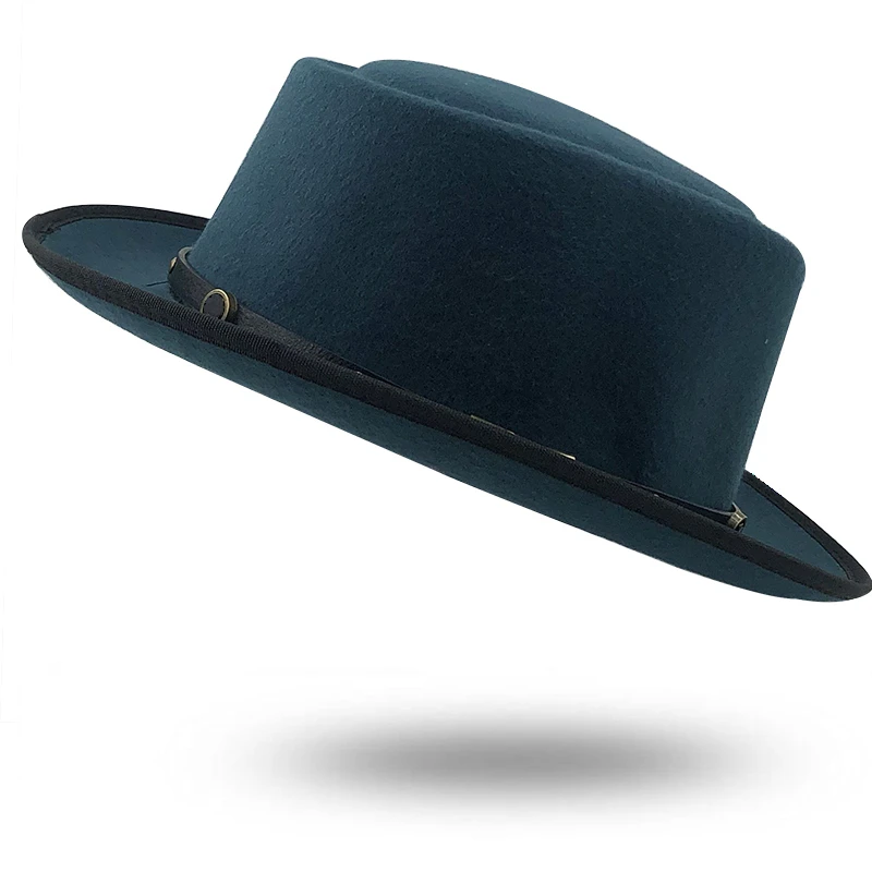 Jednoduché vlnené muži bravčový koláč pre otca čierny klobúk pre gentlemana plochého nadhadzovača Porkpie top jazz klobúk