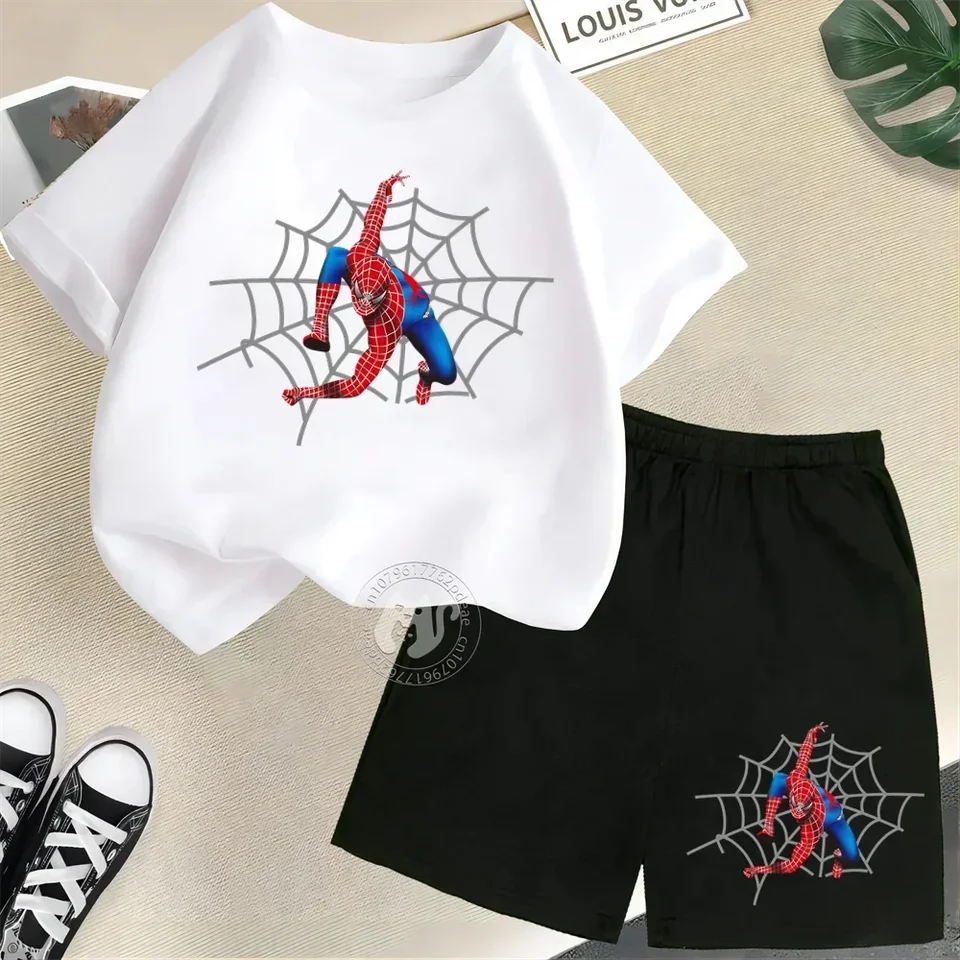 Jednoduchý kreatívny Spiderman Spider Web Web Tlač letných detí 100% bavlnené tričko s krátkym rukávom + šortky chlapci dievčatá ležérny oblek na ulici