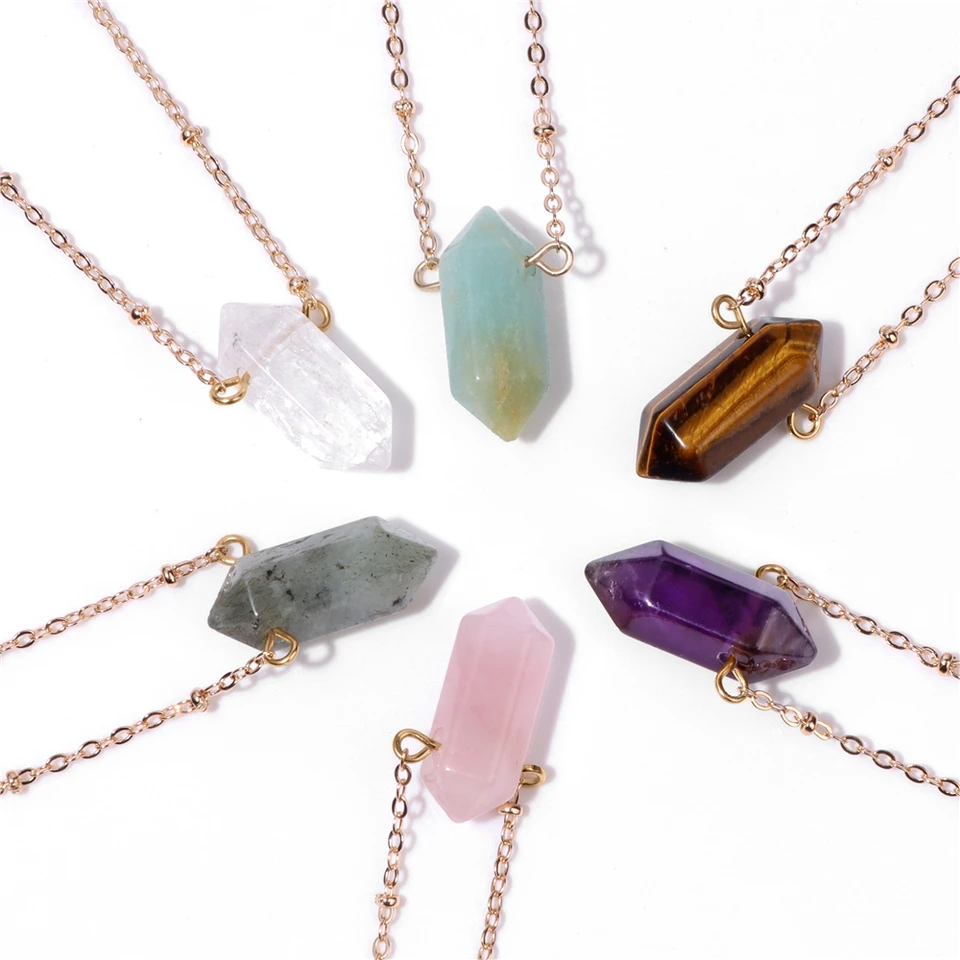 Jednoduchý šesťuholníkový prívesok Náhrdelník Prívesok Na prírodné kamenné kúzlo náhrdelníky Tiger Eye Quartzs Retial Náhrdelník pre ženy