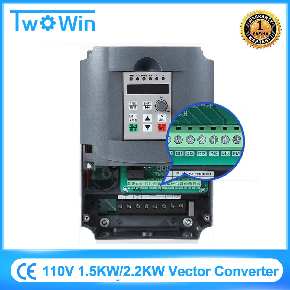 Jednofázový až 3 fázový vektorový konvertor 2.2KW 3PH VFD 10A 0-3200Hz Výstupná premenná Frekvenčný riadiaci invertor riadenia pohonu Frekvencie