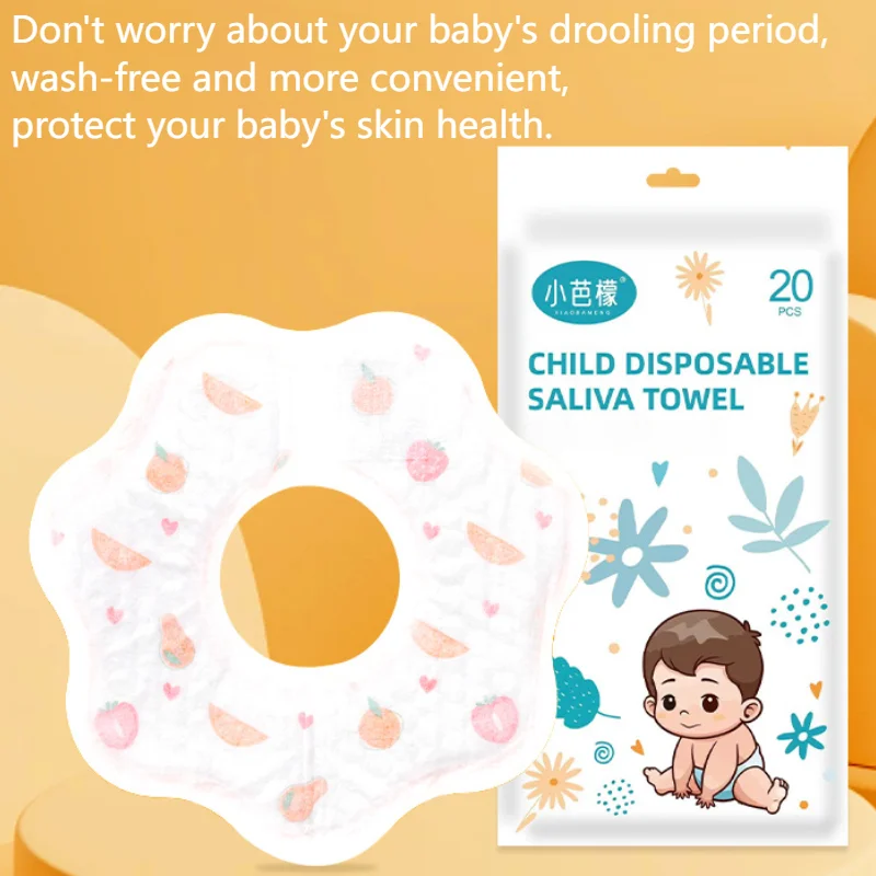 Jednorazové podbradníky pre dieťa 360 ° otáčanie mäkkých detských slín uterák nepremokavý a olejový cestovný papier pre dojčatá pre deti dievčatá