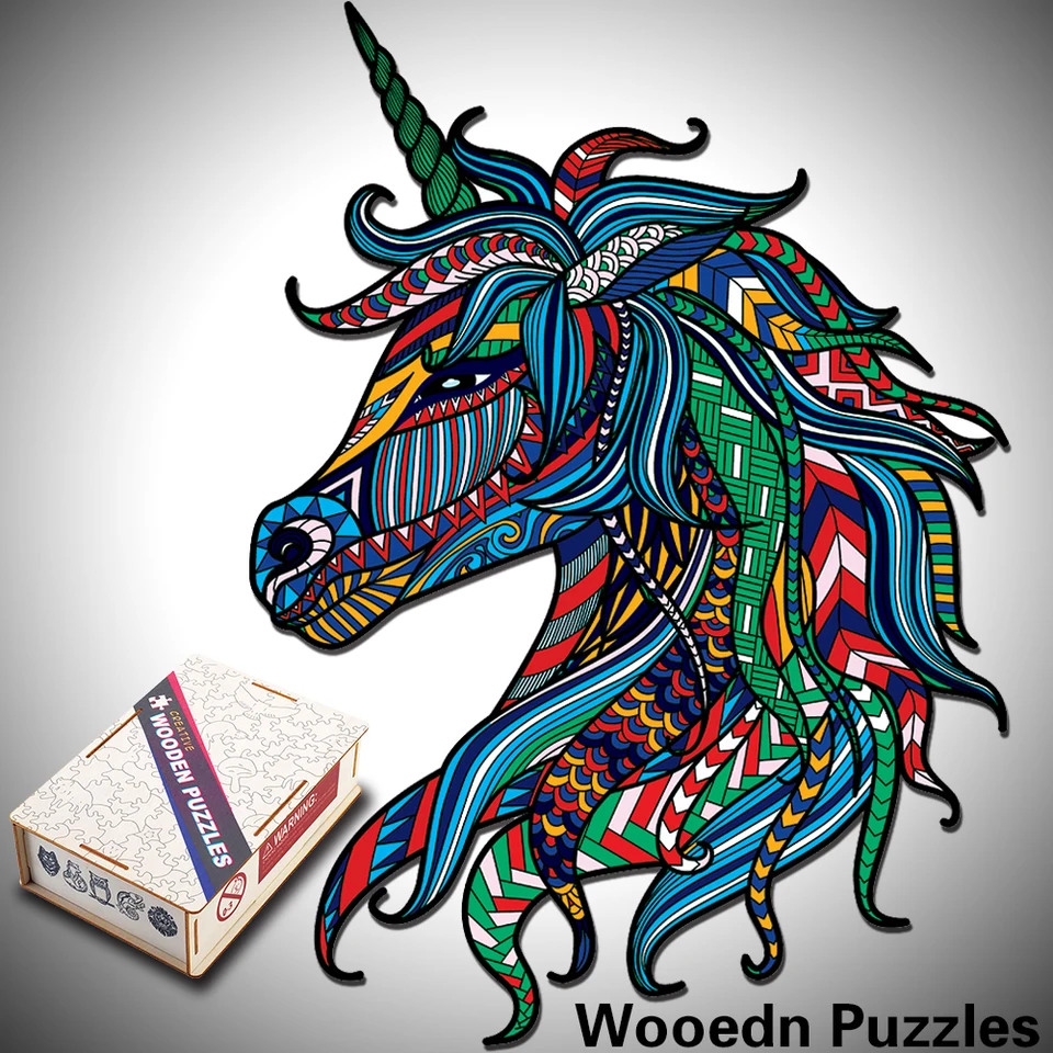 Jednoron 3d drevená puzzle Dospelé deti Jigsaw hádanky zvieracie puzzle Boutique Drevené darčekové box